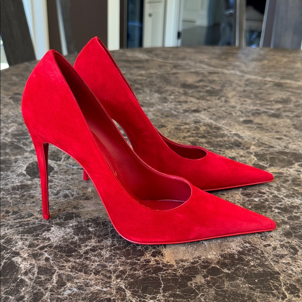 Christian Louboutin Kate max 100mm red loubi suede stiletto sz 39